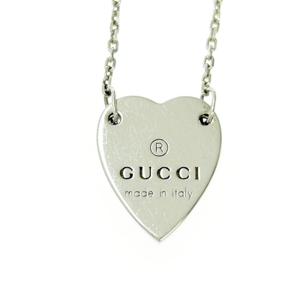 Gucci Silver Logo Heart Necklace 8.0 G 925 Engraved